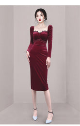 Wine Velvet Corset Dress Newgew